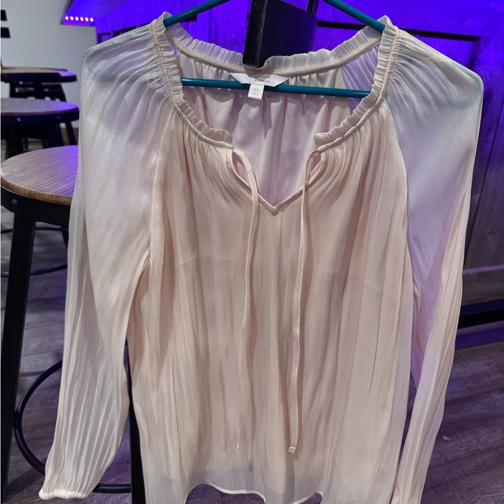 LC Lauren Conrad Cream Pleated Tie Front Blouse